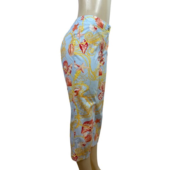J.McLaughlin Womens Capri Pants Size 8 Seashell Print Button Closure - Picture 2 of 7
